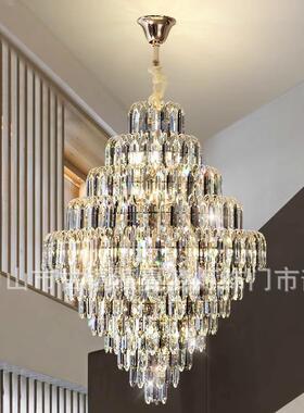 轻奢小式楼客大吊灯水晶l简约oft酒IHL店大厅挑厅复空别墅楼梯长