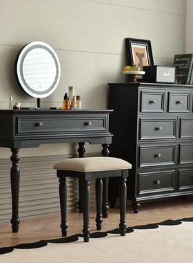 实木美约式斗柜ZZL妆桌组合一体梳化妆台复古黑色现简小代户型主