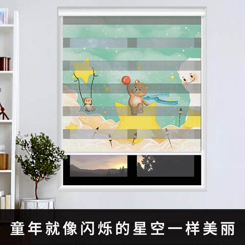 印花柔纱卷帘窗帘家用书帘房客手厅儿童房遮光遮升阳动降百叶RS02