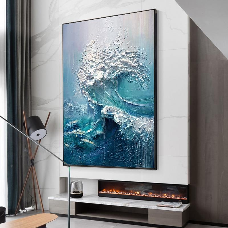 圩海浪重点派饰挂画饰画客厅餐厅体抽象油画手绘装海浪胸立怀大装
