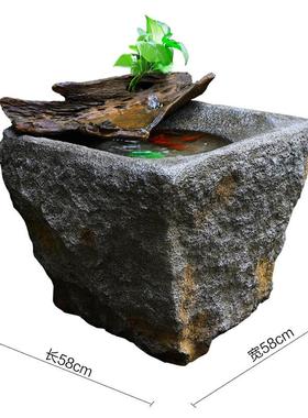 ff鱼cxyt缸流水摆件户外简约水景石臼庭院器中式养FGU鱼池花园造