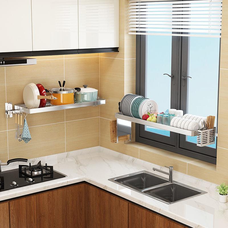 厨挂窗台置物架免打孔304g9m7cS7/不锈钢房壁挂窗户收纳碗碟沥墙