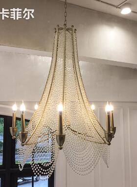 美式7581长吊灯晶复式楼别墅l梯o寓ft公挑空大客厅灯水餐厅法式楼
