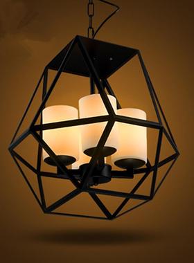 美120503式复古铁艺烛台玻吊灯服装璃性店餐吧台创意个板凳厅铁笼