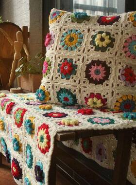 森女STS系田园风毛线钩纯手工花立体花抱枕靠o垫Handmdecusahin