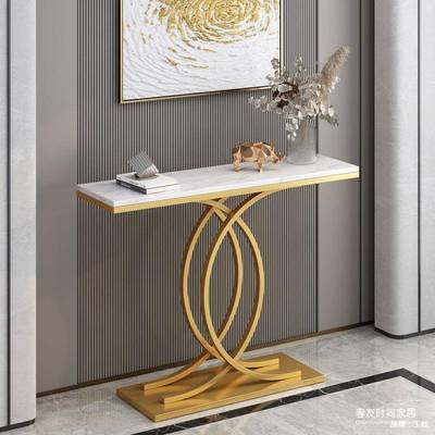 岩板玄关桌子ONG靠墙现代简约圆玄关半台新款端台入户玄关柜景轻