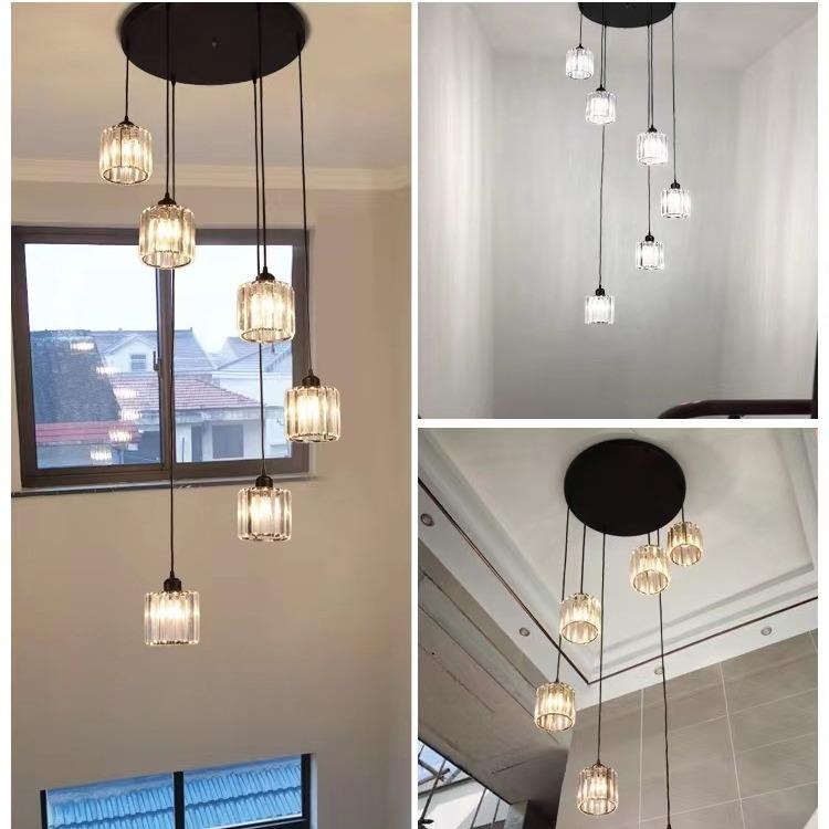 轻奢水晶652长吊灯复式梯吊灯LOF楼T餐灯吊灯走关道玄创意吊线厅