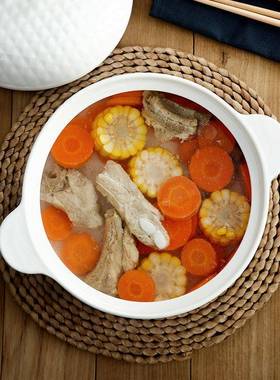 双耳带盖日瓷式陶微波用炉家汤碗碗汤纯白碗大HG156154号汤盆盛汤