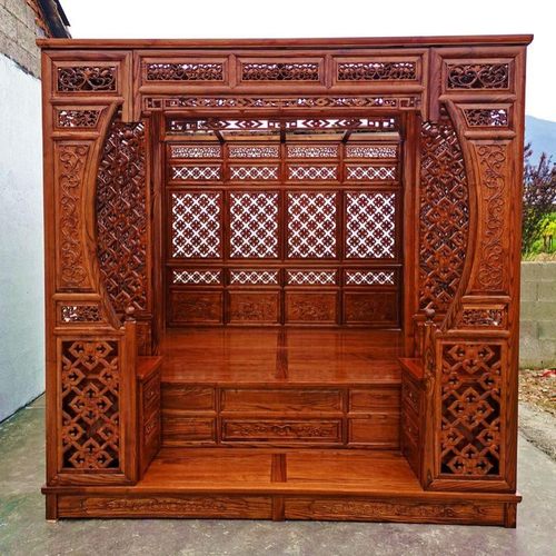 印尼酸枝金花梨木千工拔踏步床架子床中老式床古典仿古代月洞床