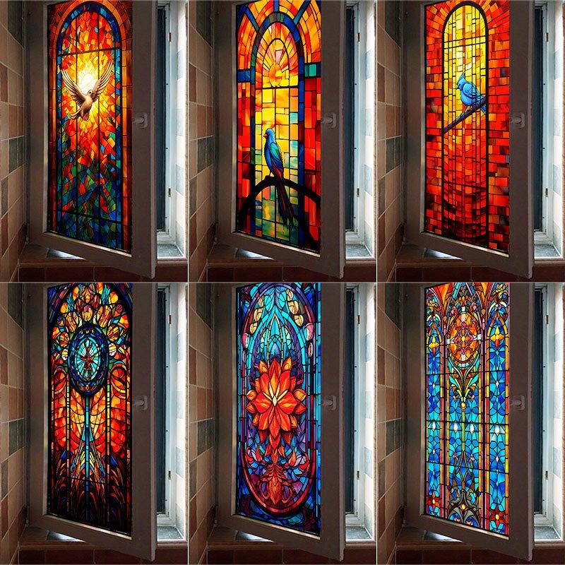 欧式彩色窗花纸窗户复古玻璃贴膜创意静电磨砂防走光浴室遮光不透