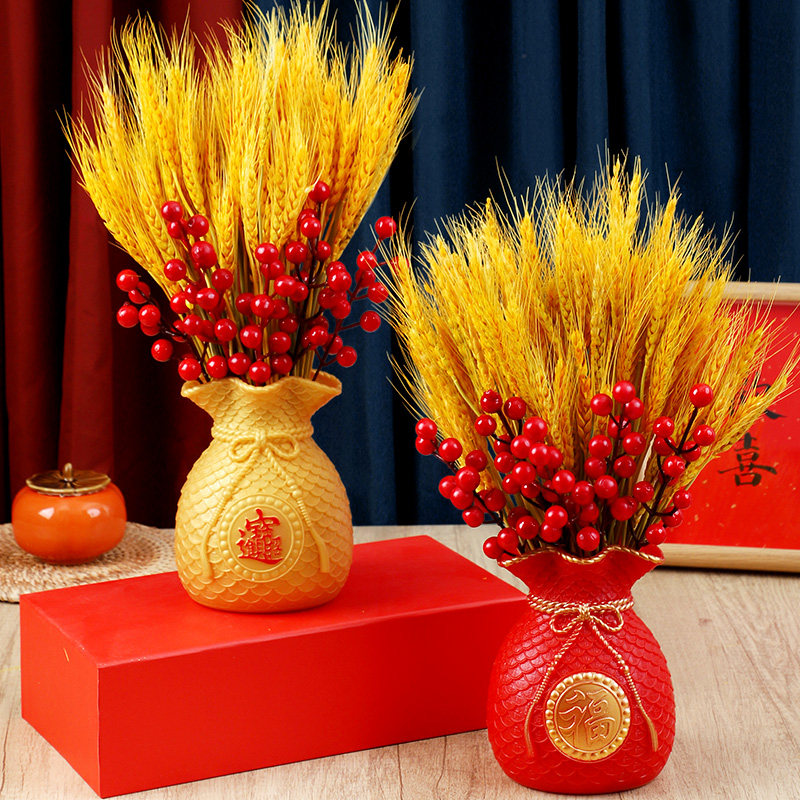 乔迁客厅新居装饰品新年金黄麦穗旺财花瓶福袋大麦招财摆件金麦子