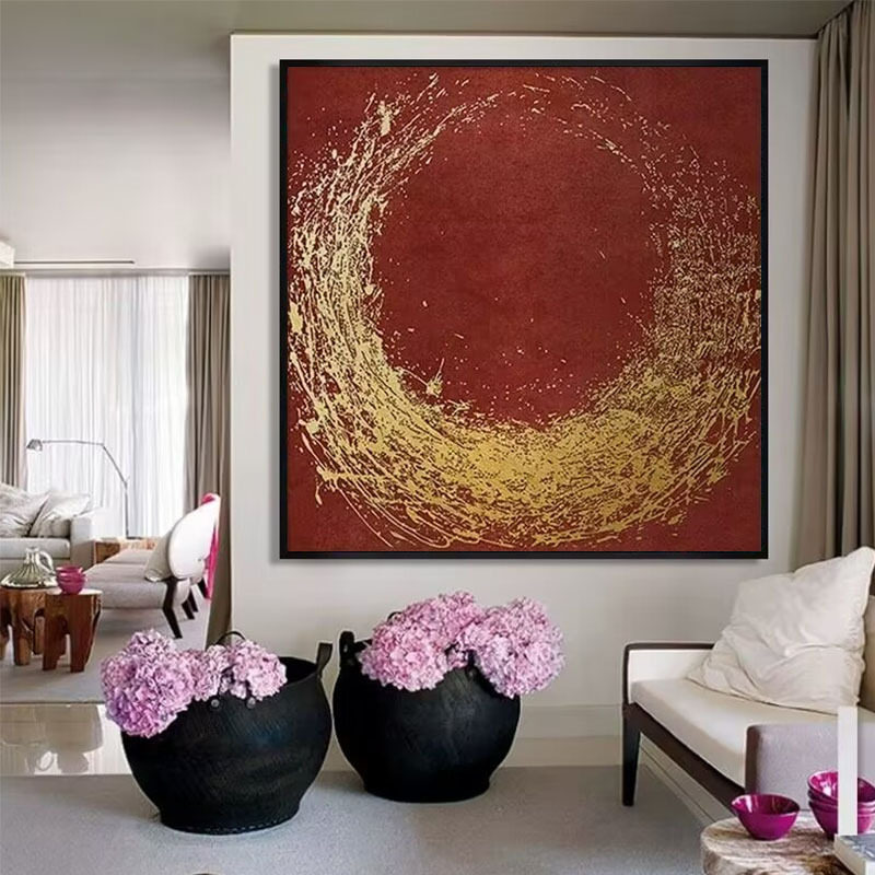 手绘油画轻奢餐厅装饰画现代简约日出海景饭厅挂画正方形手工壁画