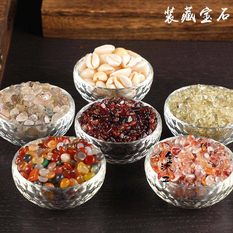 藏式天然七宝石发晶黄水晶彩玛瑙橙红石榴石红胶花贝壳供曼扎装藏