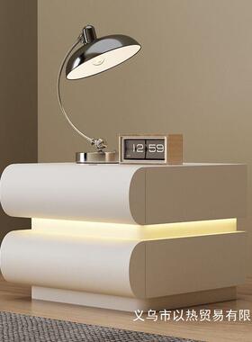 新款家用网红奶油白色床头柜皮质意式极简卧室实木床边收纳储物