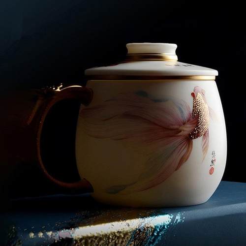 黄旭东大师羊脂玉高端茶杯陶瓷办公杯茶水分离杯绿茶杯泡茶杯