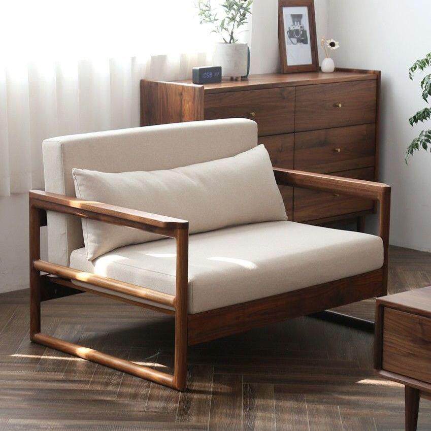 北美黑胡桃木沙发樱桃木极简布艺原质实木新中式北欧冬夏两用