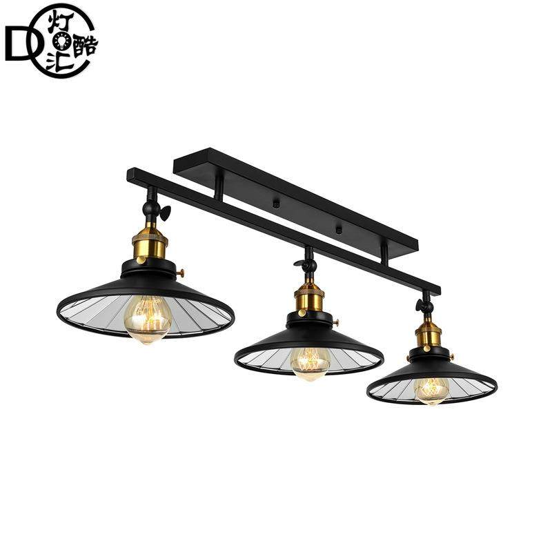美式复古吧台火锅店餐厅吸吊两用灯工业风内贴镜片三头直排吸顶灯