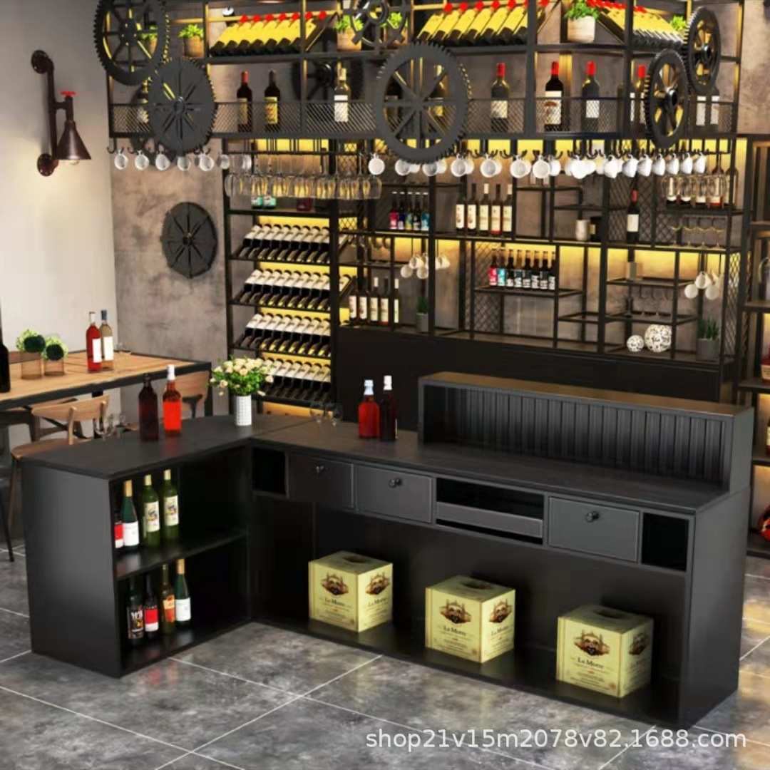 复古工业风收银台店铺餐厅前台接待台多功能酒吧台转角奶茶店柜台