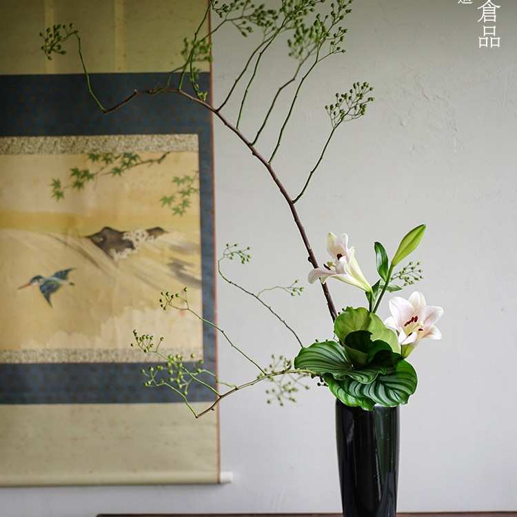 小原流投入瓶花器禅意日式花道器皿 中式复古陶瓷花艺插花大花瓶