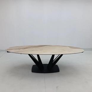现代简约可伸缩抽拉延伸岩板长方形餐桌设计师亮光岩板餐台性价比
