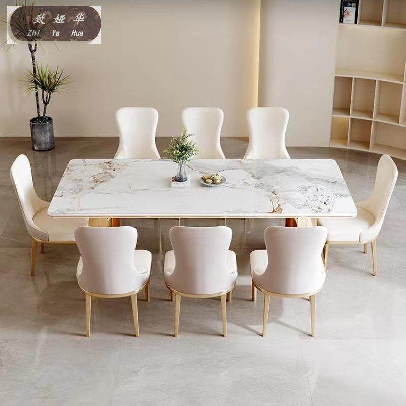 现代简约小户型长方形大理石家用吃饭桌子轻奢亮面岩板餐桌椅组合