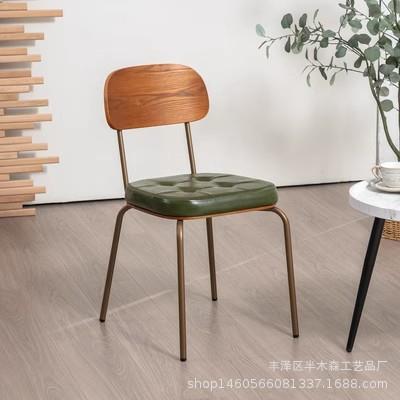 北欧工业风烧烤店餐厅简约餐椅中古风酒吧咖啡店复古实木铁艺椅子