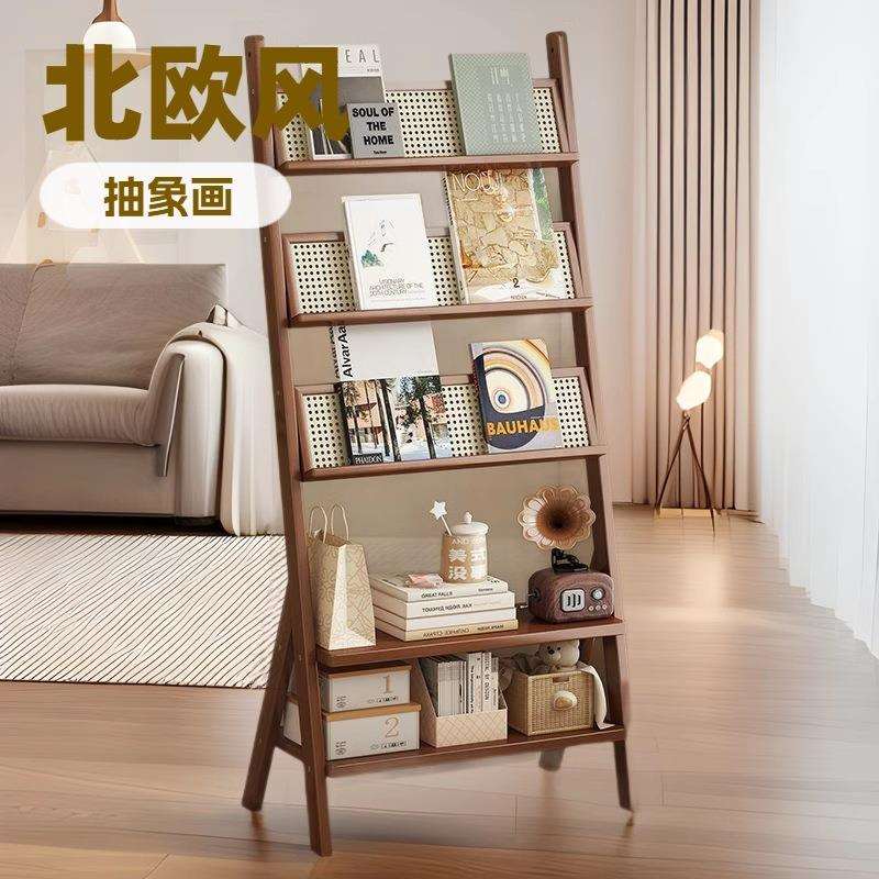 书架实木置物架落地书柜客厅靠墙书报架子复古卧室多层展示柜家用