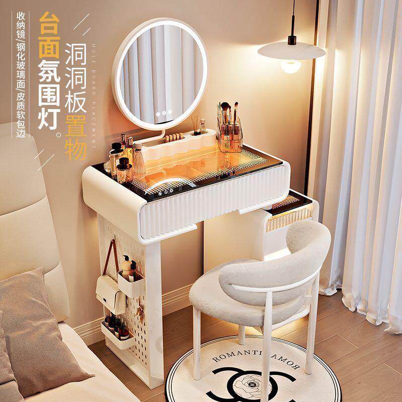 新款卧室现代简约小户型梳妆台收纳斗柜一体经济实木奶油风化妆桌