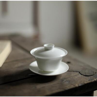 工匠家品《凝脂盖碗》骨瓷茶具潮州工夫茶特小盖碗超薄特薄