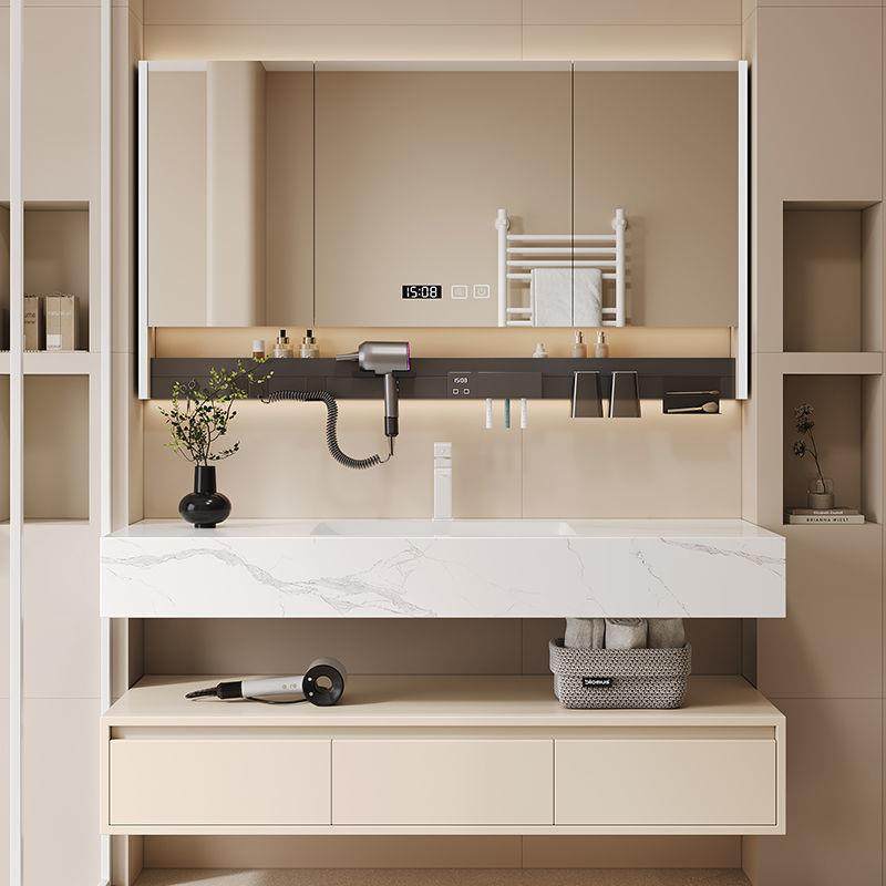 2025新款奶油酒店岩板无缝一体盆卫生间洗漱台洗脸池盆浴室柜组合
