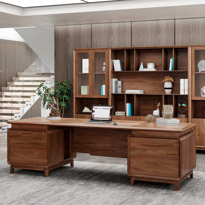 办公桌新中式老板桌柜子组合全实木董事长办公家具总裁高档大班台