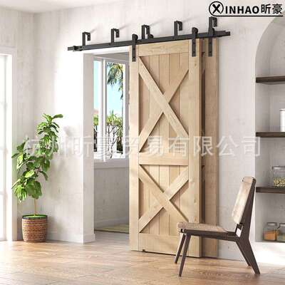 美式谷仓门吊轨圆弧款双轨bypass双门前后移门双轨道套件双层轨道
