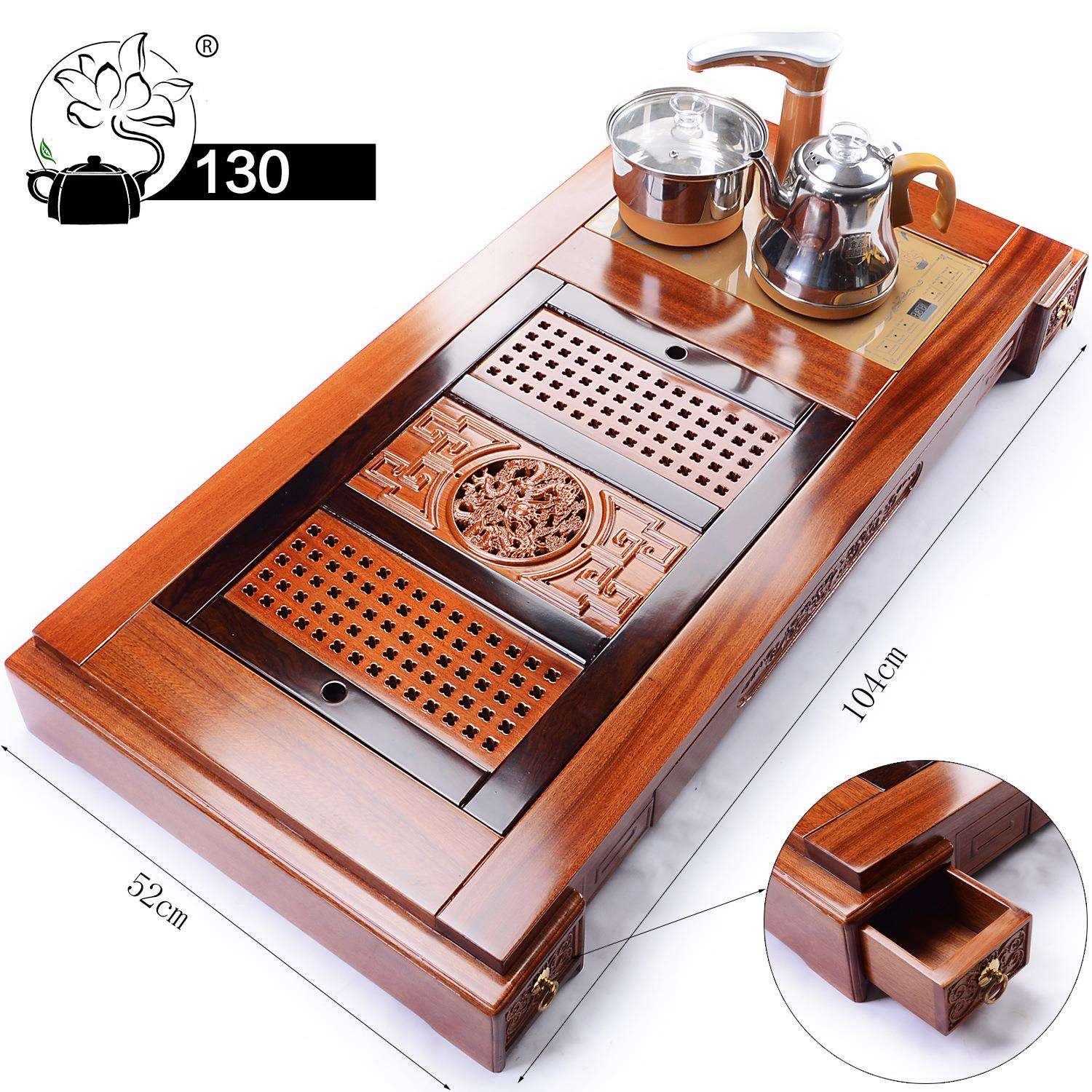 130茶具实木茶盘套装花梨木四合一排水茶台黑檀木茶托工厂