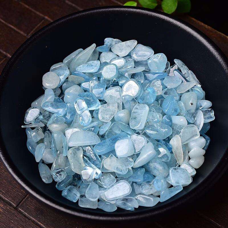 天然海蓝宝水晶碎石消磁净化蓝色水晶碎石颗粒水晶原石摆件
