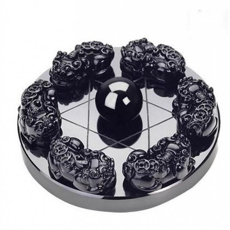天然黑曜石摆件七星阵貔貅摆件 家居办公饰品 葫芦摆件吉祥物摆件