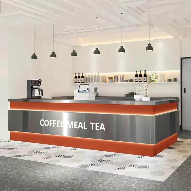 现代网红奶茶店吧台异形转角收银台水吧酒吧不锈钢前台咖啡甜品店
