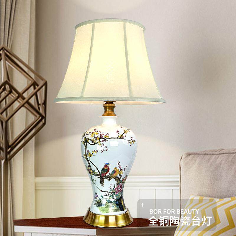 全铜景德镇彩绘瓷客厅书房卧室床头现代新中式陶瓷台灯花瓶轻奢