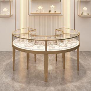 弧形珠宝展示柜黄金首饰柜台不锈钢圆弧珠宝柜商场玻璃珠宝柜