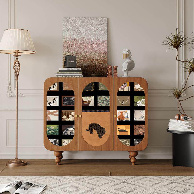 法式艺术实木餐边柜客厅储物柜沙发边柜靠墙收纳置物柜过道装饰柜