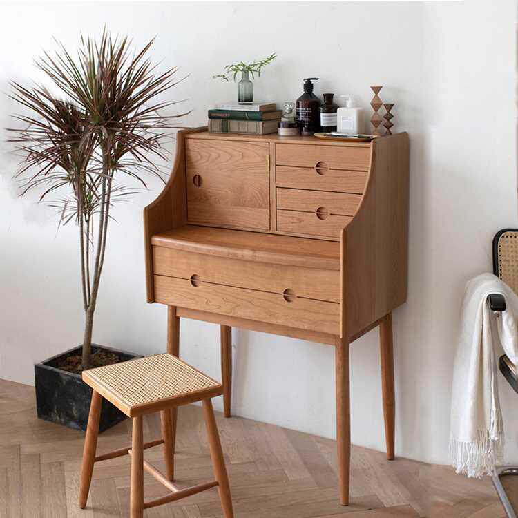 厂家直销实木梳妆台日式樱桃木卧室家具现代简约北欧黑胡桃化妆桌