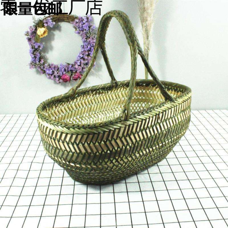 竹编制品手工竹篮子家用手提菜篮野餐篮子鸡蛋篮水果收纳农家竹筐