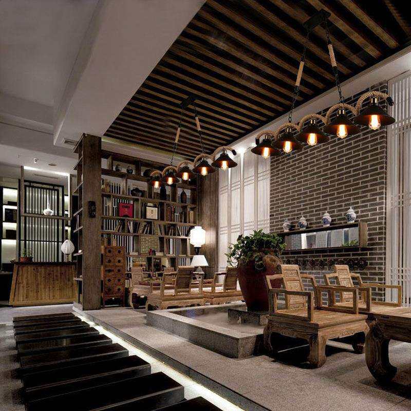 北欧LOFT复古麻绳吊灯 餐厅酒吧网咖咖啡厅吊灯 工作室工业风灯具