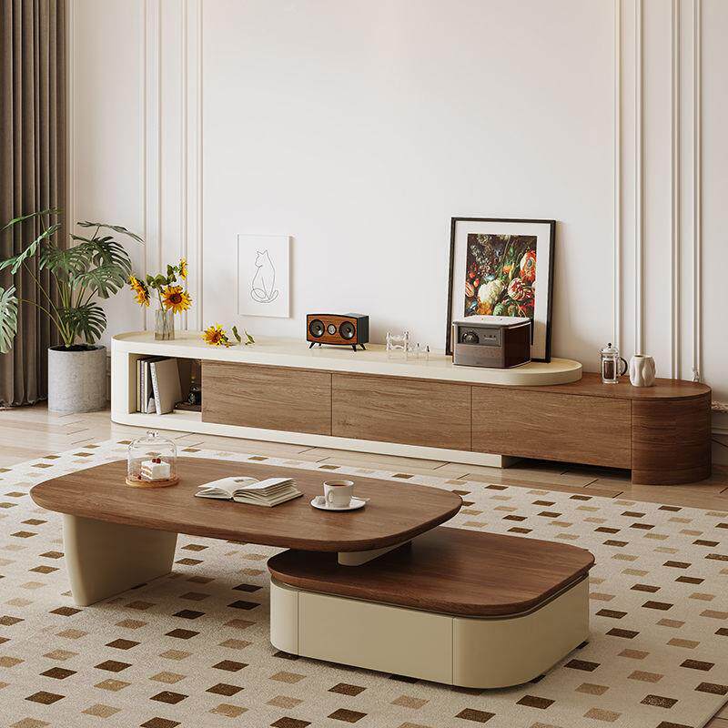 中古风茶几落地电视柜组合套装轻奢高级感现代简约小户型伸缩茶几