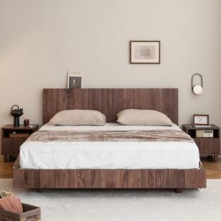 悬浮全实木床北美黑胡桃木1.8m双人床北欧日式 现代简约原木床