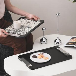 黑边抽象木托盘天然马毛托盘样板间家居餐厅茶几装 饰收纳盘摆件