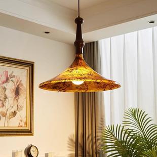 法式中古餐厅吧台吊灯复古风彩绘落霞可升降式设计伸缩艺术创意灯