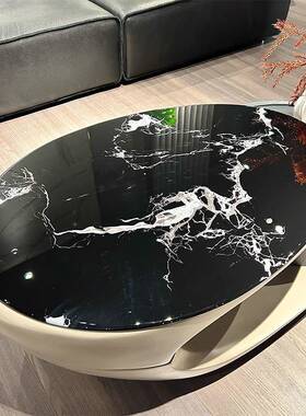 微晶石椭客圆异形茶几小厅户型茶台现代计设MVO师格拉芙奢石茶几