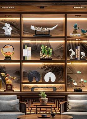 新中式玄关招财物件厅酒柜家居好电视柜装饰品高档办摆公室客8352