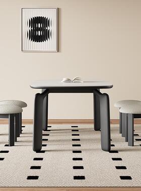 2025新款岩板餐桌奶风小户家白蜡木大象腿桌油吃饭用08565餐桌椅