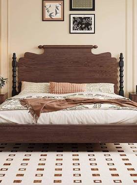 法式复古实木床1风.8中米双人奢床1.5米美式M332#白腊木轻主卧室